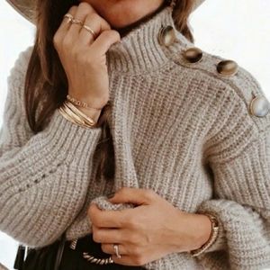 Sezane Oliver Mock Neck Button Jumper
